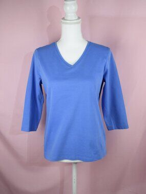 L.L. Bean Alpine Blue Three-Quarter Sleeve V-Neck Tee | Size M